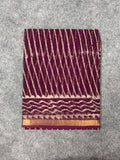 Wine Maroon Kota Doria Saree with Tie-Dye Stripe Pattern & Zig-Zag Border | Zari Border Lightweight Saree