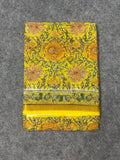 Bright Yellow Kota Doria Saree with Floral Handblock Print & Contrast Border | Lightweight Everyday Saree