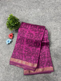 Berry Pink Maheshwari Silk Saree with Abstract Hand Block Print & Zari Border | Statement Festive Saree