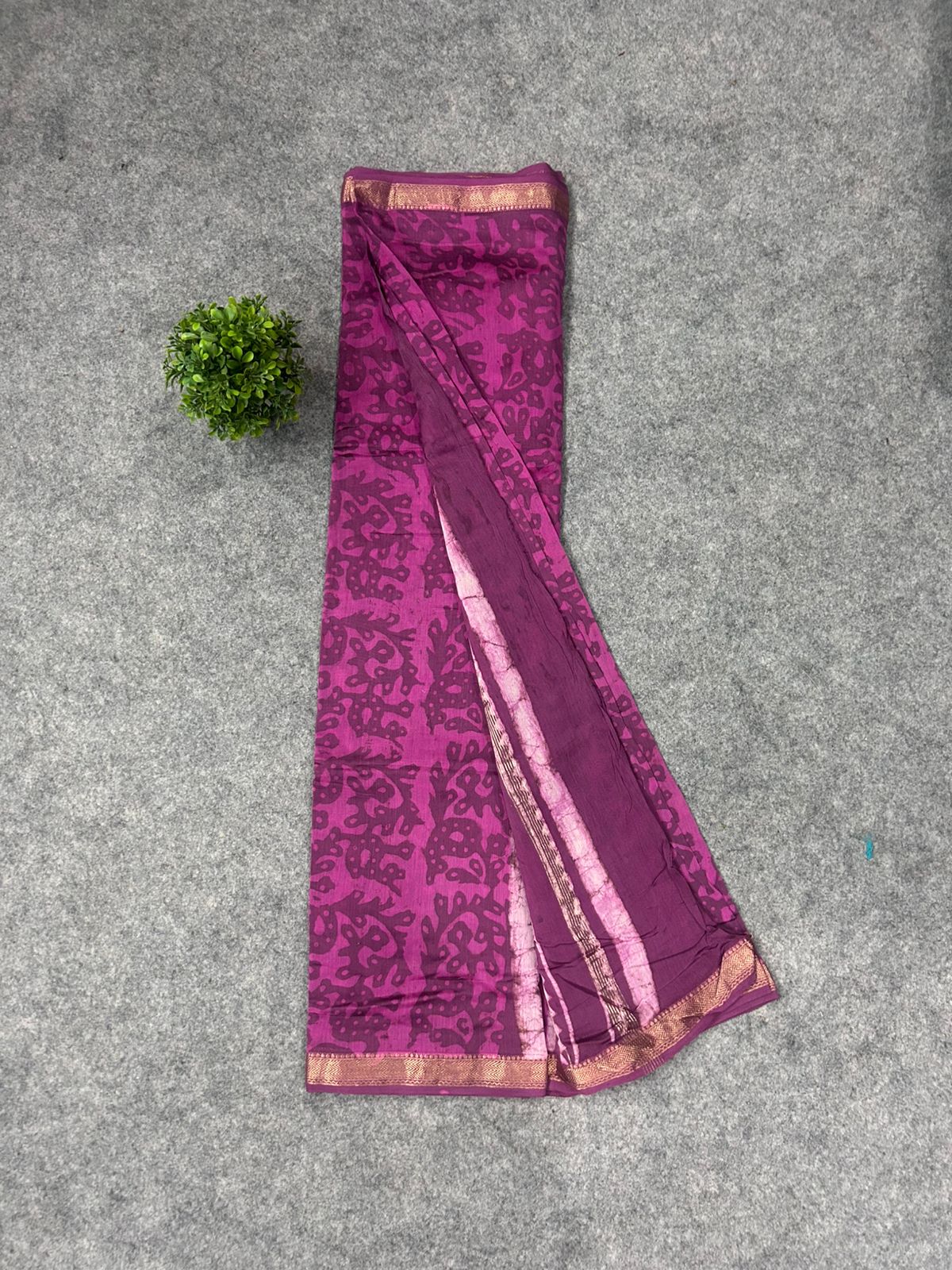 Berry Pink Maheshwari Silk Saree with Abstract Hand Block Print & Zari Border | Statement Festive Saree