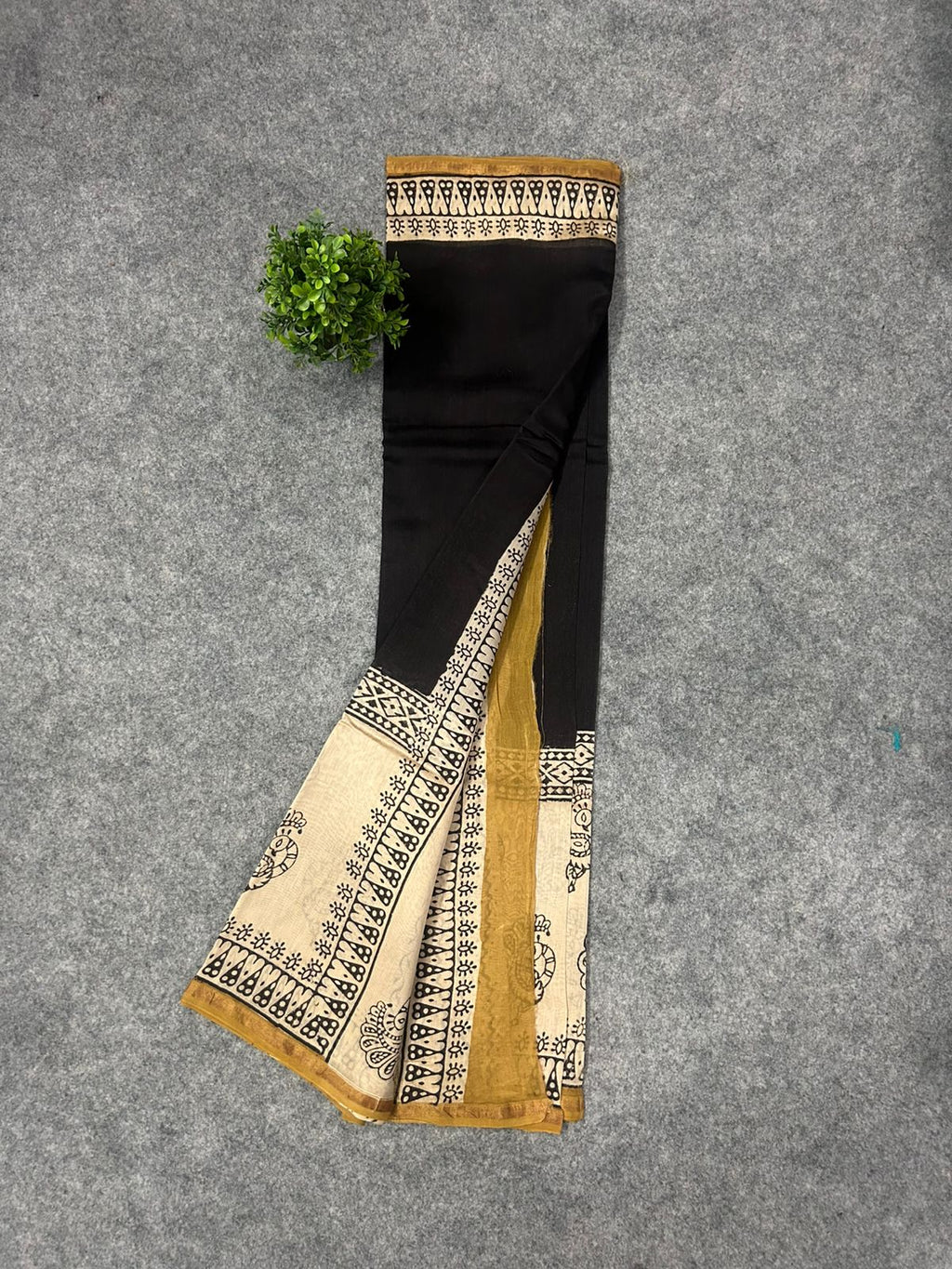 Antique Beige Chanderi Silk Saree with Hand Block Print & Zari Border | Timeless Artisan Edit